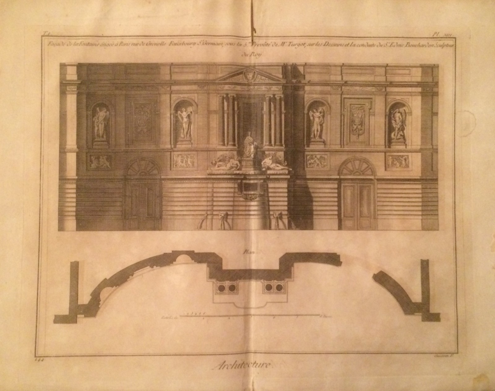 Architettura Francia: Fontana Monumentale Di Bouchardon, Incisione Di Guidotti, XVIII Secolo