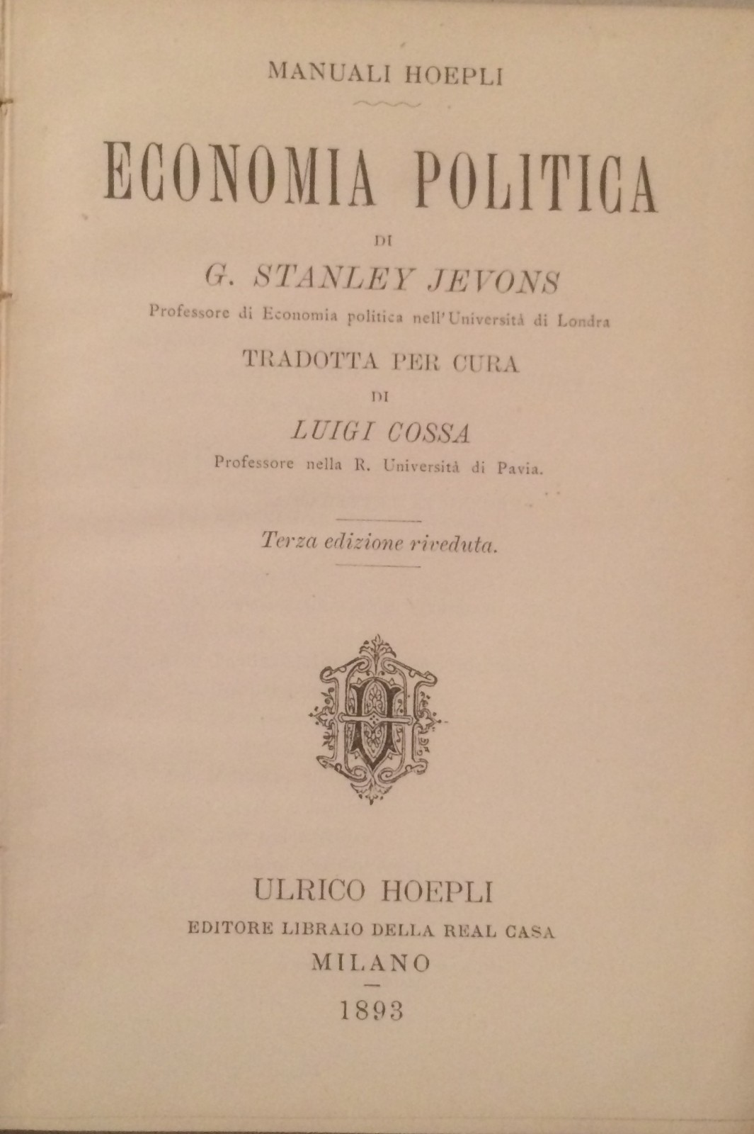 Economia Politica: Cooperazione Agraria, Banche E Società Operaie   G. Stanley Jevons