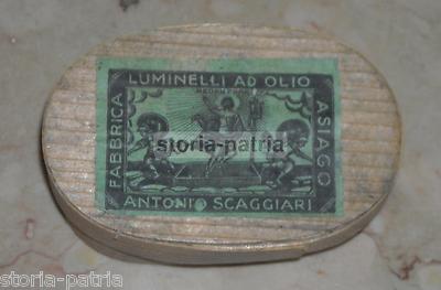 Vicenza, Asiago, Scaggiari: Antica Scatola Pubblicitaria Per Luminelli Ad Olio Con Stampa Devozionale