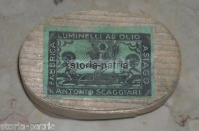 Vicenza, Asiago, Scaggiari: Antique Advertising Box for Oil Votive Lights with Devotional Print
