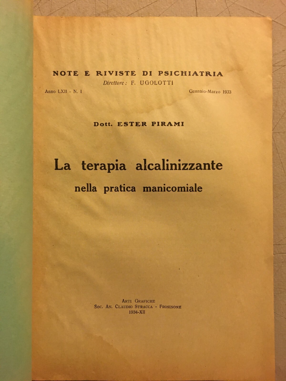 Medicina, Farmaceutica, Psichiatria: Terapia Alcalinizzante, Manicomio Di Pesaro