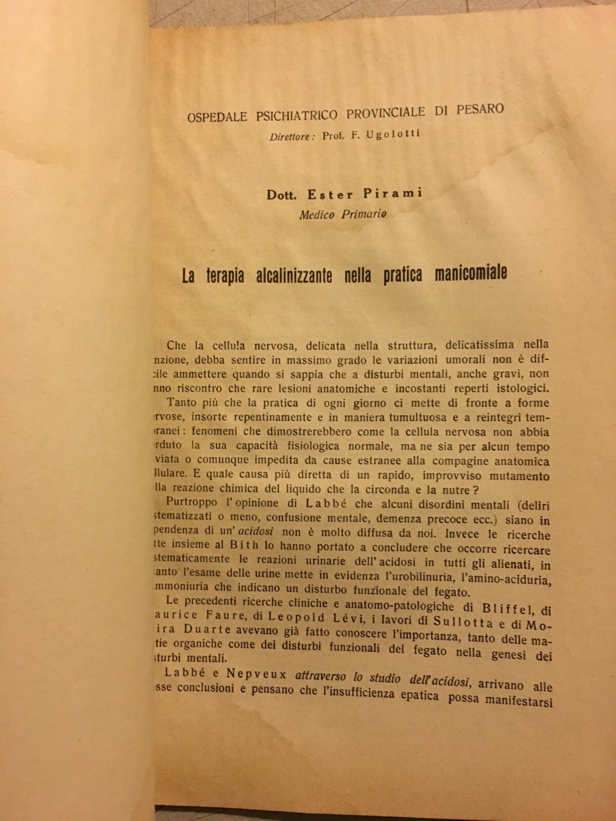 Medicina, Farmaceutica, Psichiatria: Terapia Alcalinizzante, Manicomio Di Pesaro