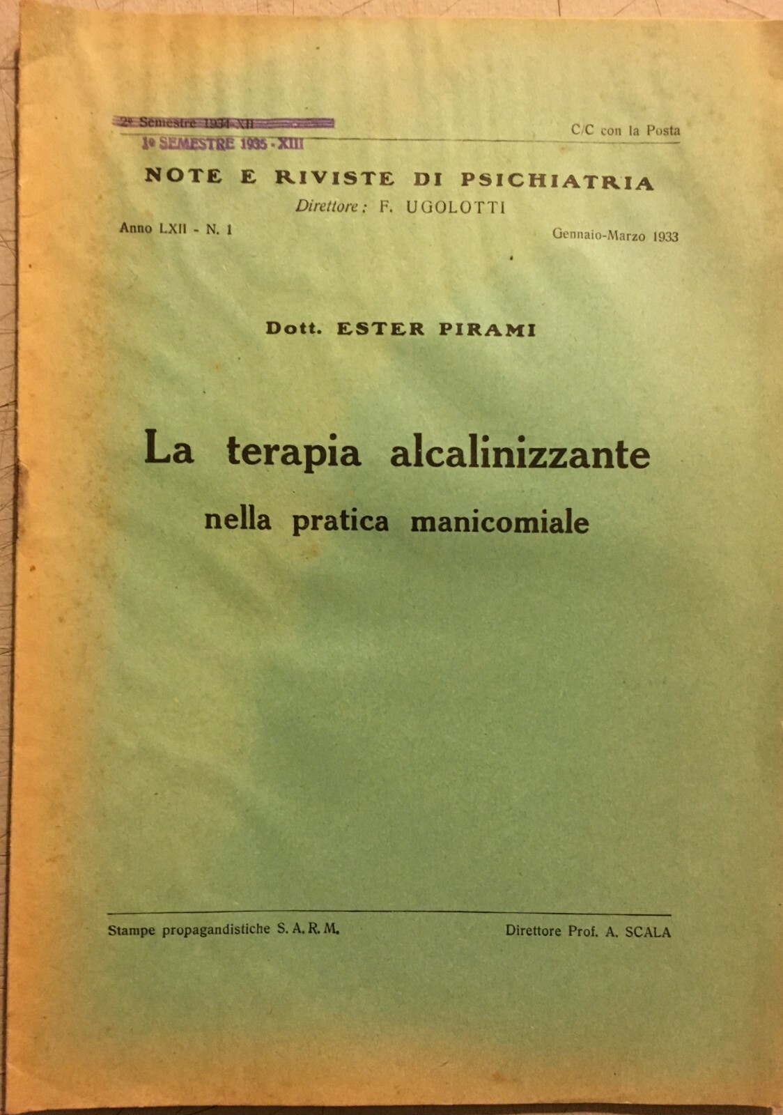 Medicina, Farmaceutica, Psichiatria: Terapia Alcalinizzante, Manicomio Di Pesaro