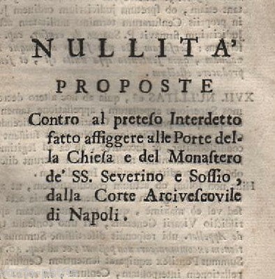 Napoli: Rara Antica Memoria Giuridica Del Monastero Di SS. Severino E Sossio (metà XVIII Secolo)
