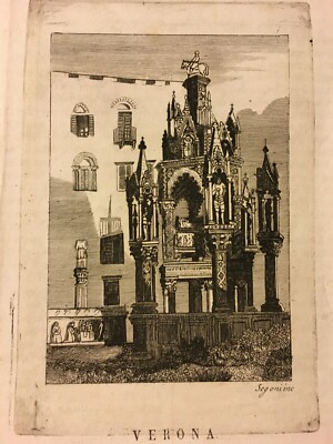 Veneto, Verona: Arte E Monumento. Antica Veduta, Incisione Dell'Ottocento, Artista Segoni