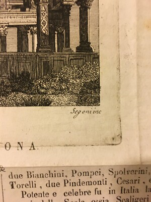 Veneto, Verona: Arte E Monumento. Antica Veduta, Incisione Dell'Ottocento, Artista Segoni
