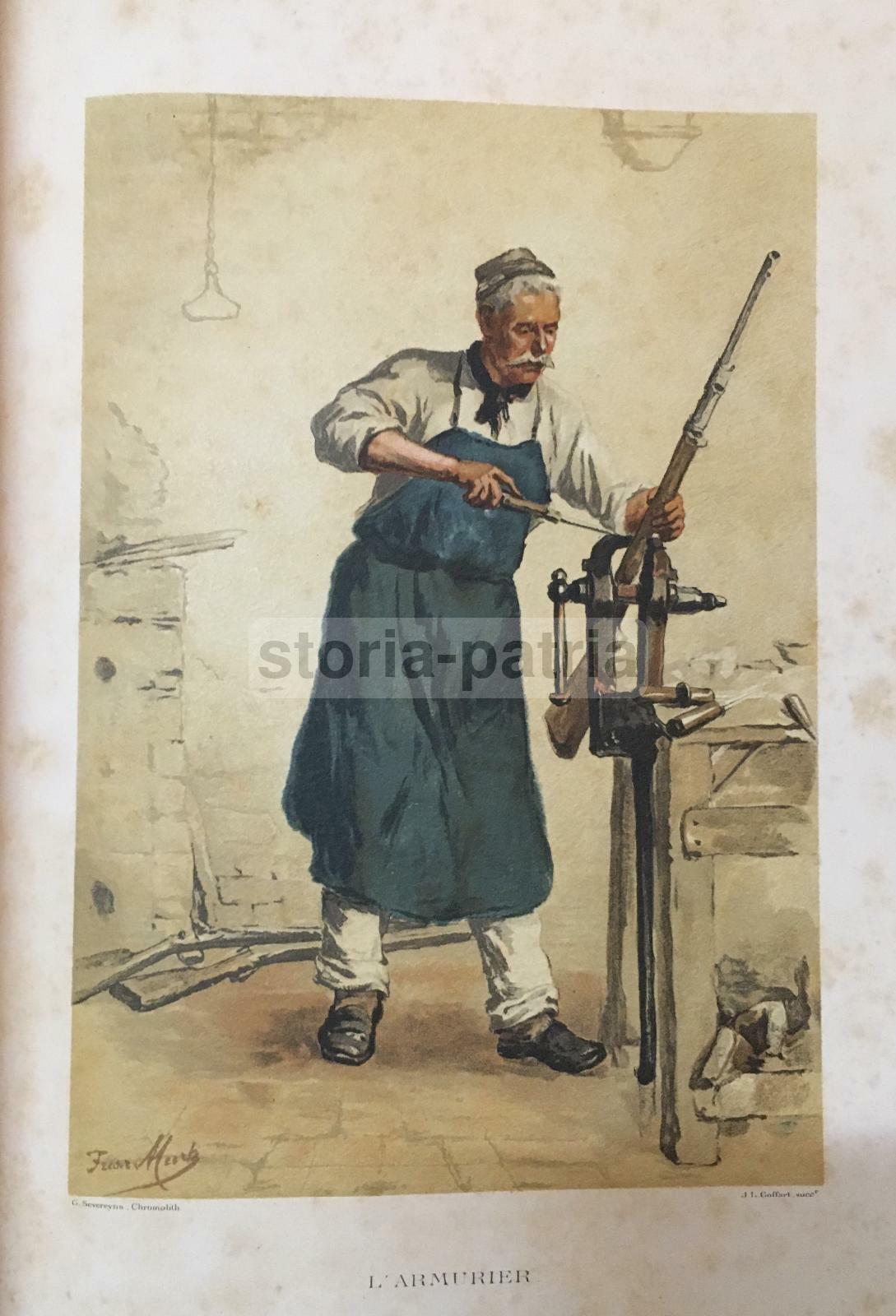 Arte Artigianato: L'Armaiolo (Armurier). Militaria E Caccia, Antica Stampa