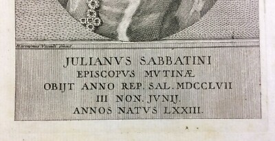 Ritratto Di Giuliano Sabbatini, Vescovo Di Modena. Incisione Di Girolamo Vanulli