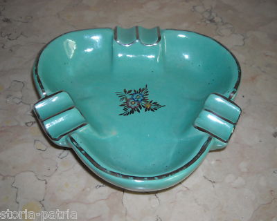 Posacenere d'Epoca In Ceramica Con Decori Floreali E Argentature