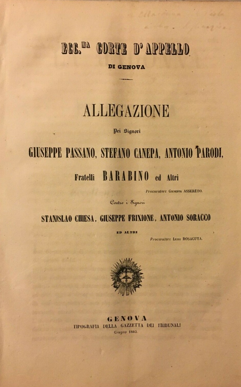 Giuridica, Allegazione Genova   Arte, Controversia Sulla Madonna Del Piola, Orefici