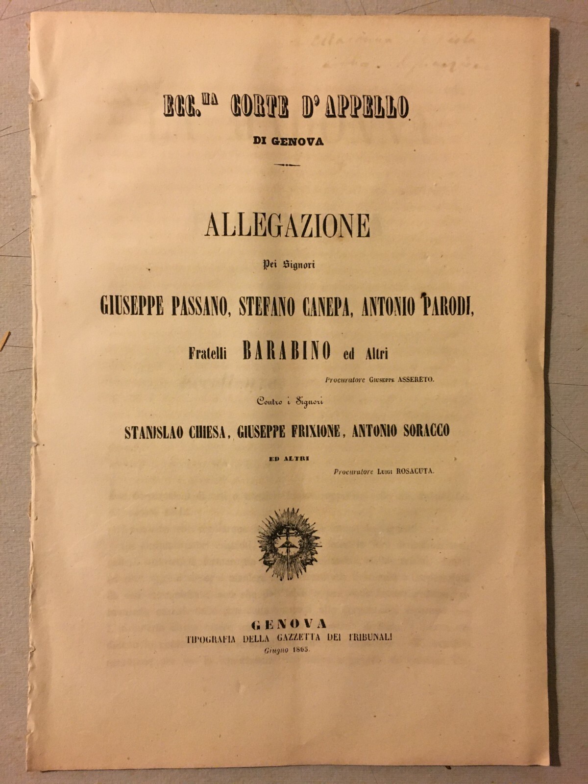 Giuridica, Allegazione Genova   Arte, Controversia Sulla Madonna Del Piola, Orefici