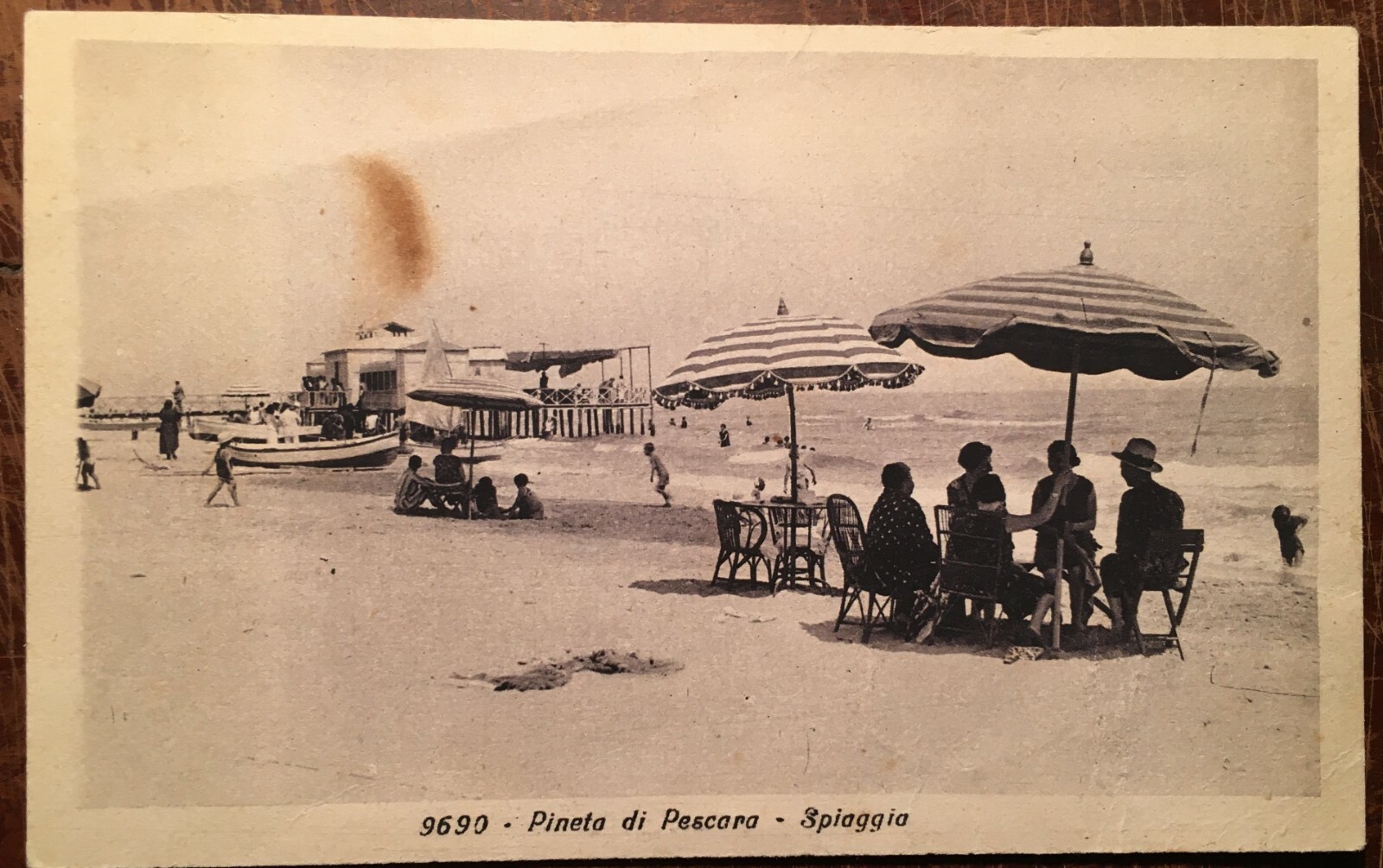 Abruzzo, Pescara, Lido Con Ombrelloni E Bagnanti, Cartolina Da Collezione d'Epoca