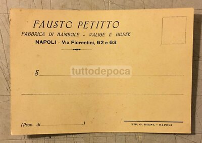 Cartolina Pubblicitaria Fausto Petitto, Fabbrica Di Bambole E Valigeria, Napoli