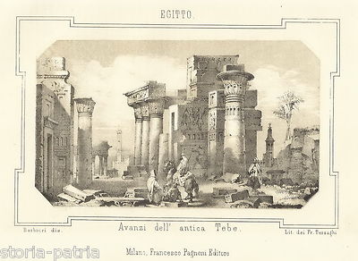 Egitto: Tebe, Animata Veduta Panoramica. Ruderi Di Antichi Monumenti E Palazzi, XIX Secolo