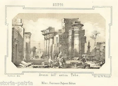 Egypt: Thebes, Lively Panoramic View. Ruins of Ancient Monuments and Palaces, 19th Century