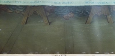 Antica Stampa Popolare Devozionale: Gesù E Gli Apostoli. Stampa A Colori Inusuale