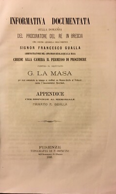 Brescia: L'Orefice Gualla Contro Il Deputato La Masa   Giuridica   Bevilacqua La Masa, 1866