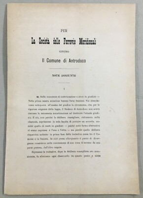 Giuridica Antica: Allegazione Abruzzo, Rieti, Antrodoco, Ferrovie Meridionali, 1905
