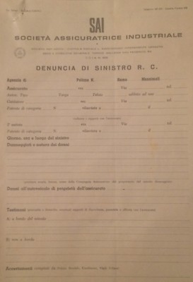 Automobili: Modulo Assicurativo d'Epoca SAI, Foglio Volante Securus (mai Usato)