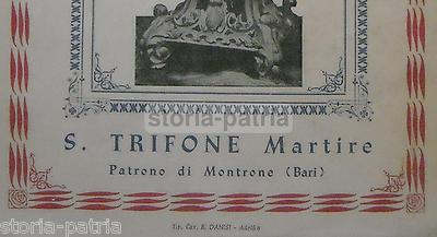 San Trifone Martire, Patrono Di Montrone (Bari). Stampa Popolare Devozionale d'Epoca