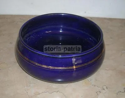 Antique Blue Ceramic Bowl with Gilt Rim