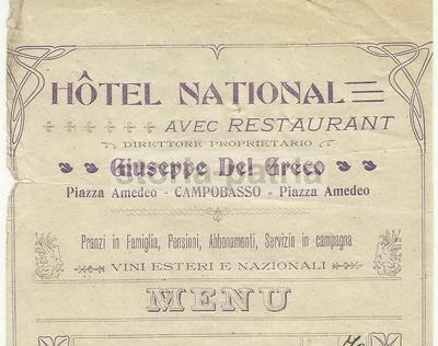 Molise, Campobasso, Alberghi, Cucina, Vino, Antica Pubblicitaria, Menu Da Collezione
