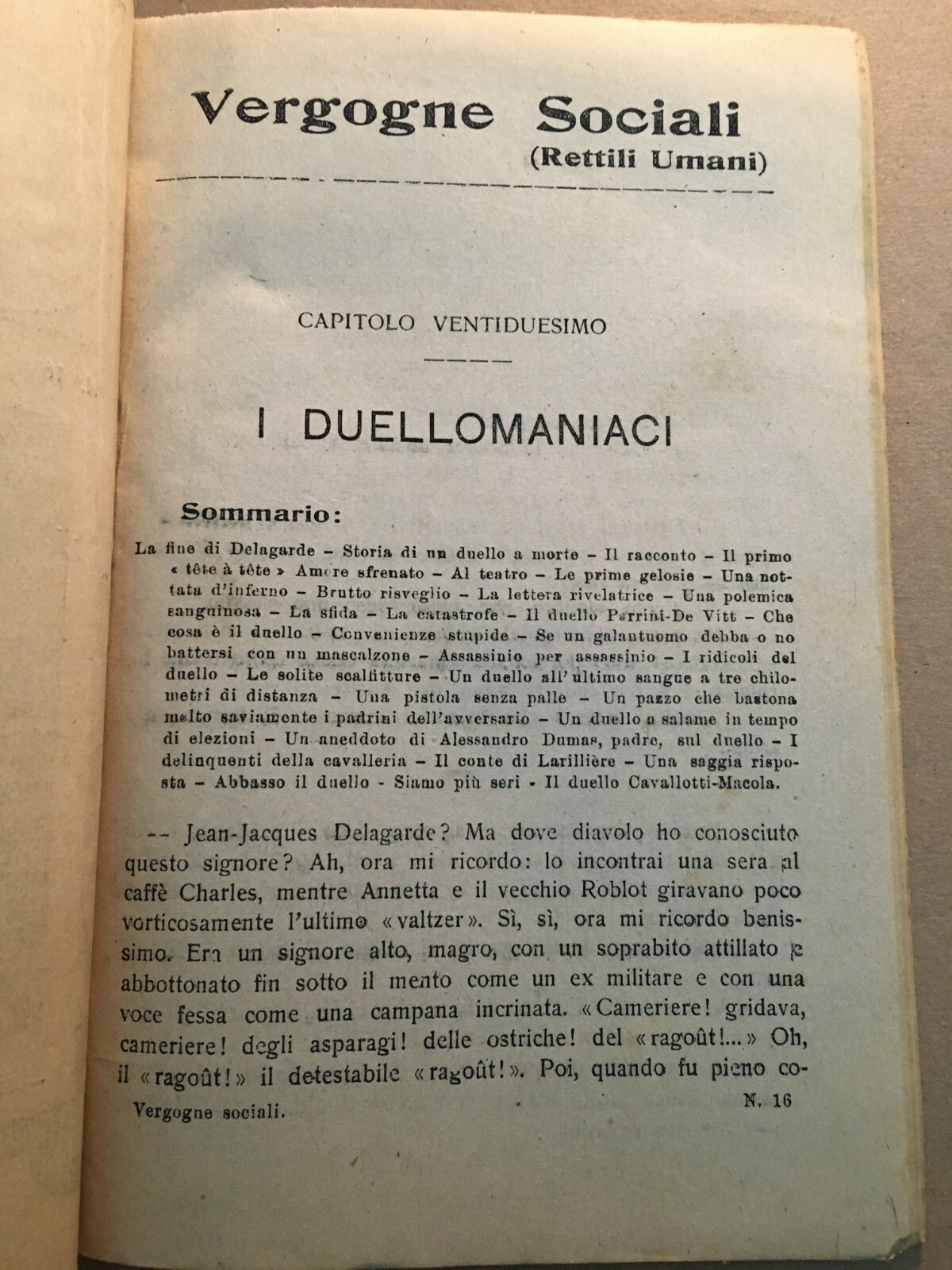 Vergogne Sociali: Costa, Duelli, Duellomaniaci, Suicidio. Rara Antica Edizione Del Primo '900