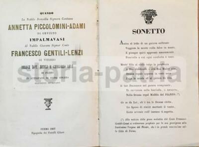Marche, Fermo, Orvieto, Viterbo: Nobili Nozze Piccolomini Adami E Gentili Lenzi, 1867