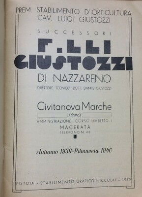 Agraria, Botanica, Ortaggi: Catalogo Pubblicitario, Marche, Civitanova Marche, Giustozzi, 1939