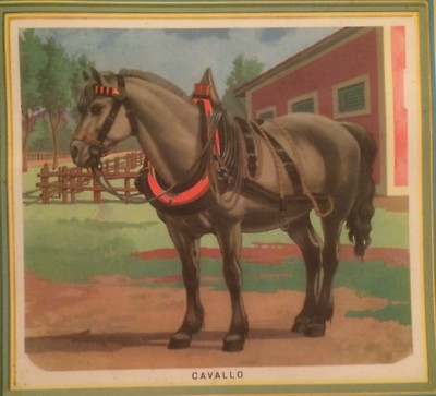 Cavallo In Un Paesaggio Rurale, Stampa A Colori Della Metà Del Novecento
