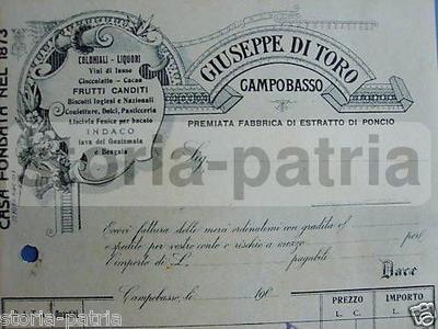Molise, Campobasso   Frutta Candita, Liquori, Antica Carta Intestata Pubblicitaria