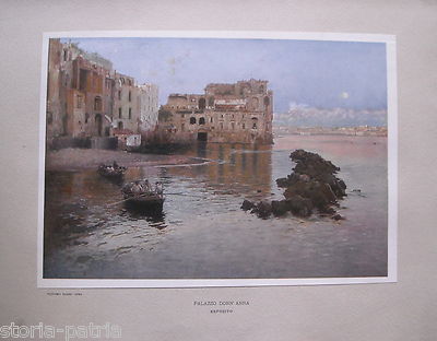 Arte Dell'Ottocento, Napoli, Esposito: Palazzo Donn'Anna. Bella Antica Stampa Danesi