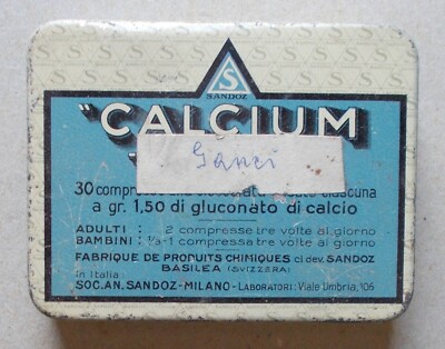 Medicina, Farmacia, Calcio. Antico Astuccio Pubblicitario Da Collezione Sandoz