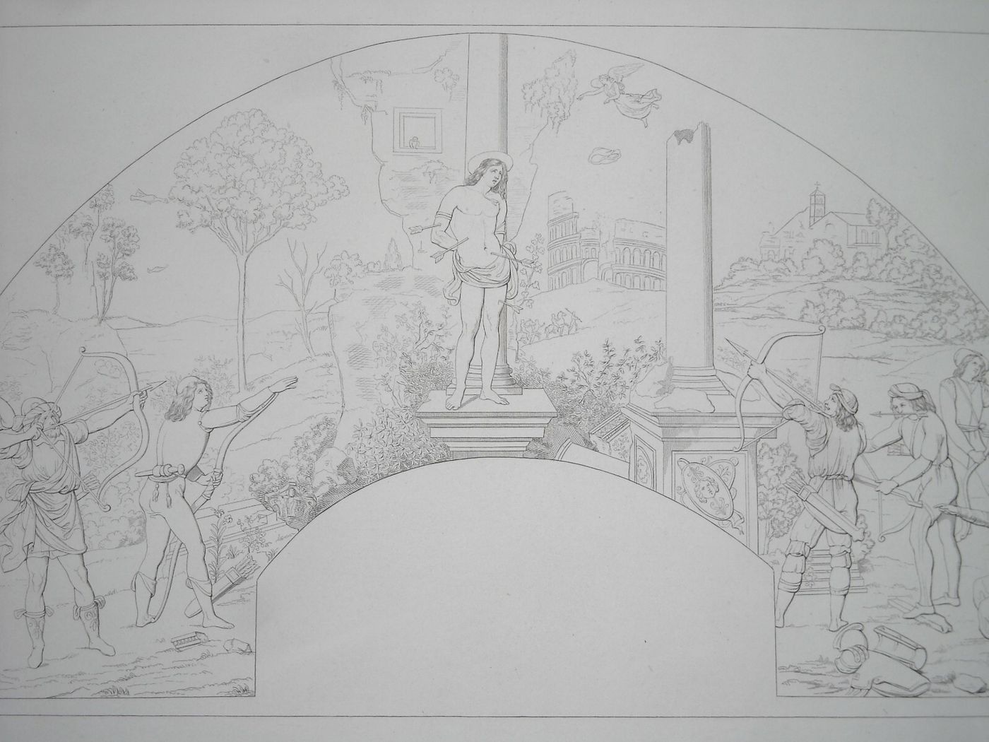 Arte Antica, Lunetta Animata: Scena Di San Sebastiano, Incisore Garzoli, Fattore, '800