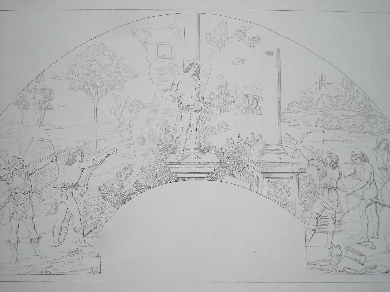 Arte Antica, Lunetta Animata: Scena Di San Sebastiano, Incisore Garzoli, Fattore, '800