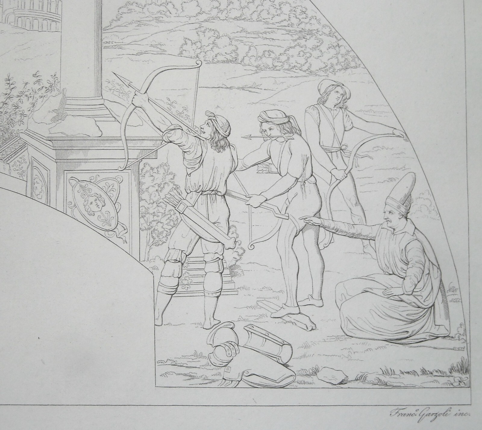 Arte Antica, Lunetta Animata: Scena Di San Sebastiano, Incisore Garzoli, Fattore, '800