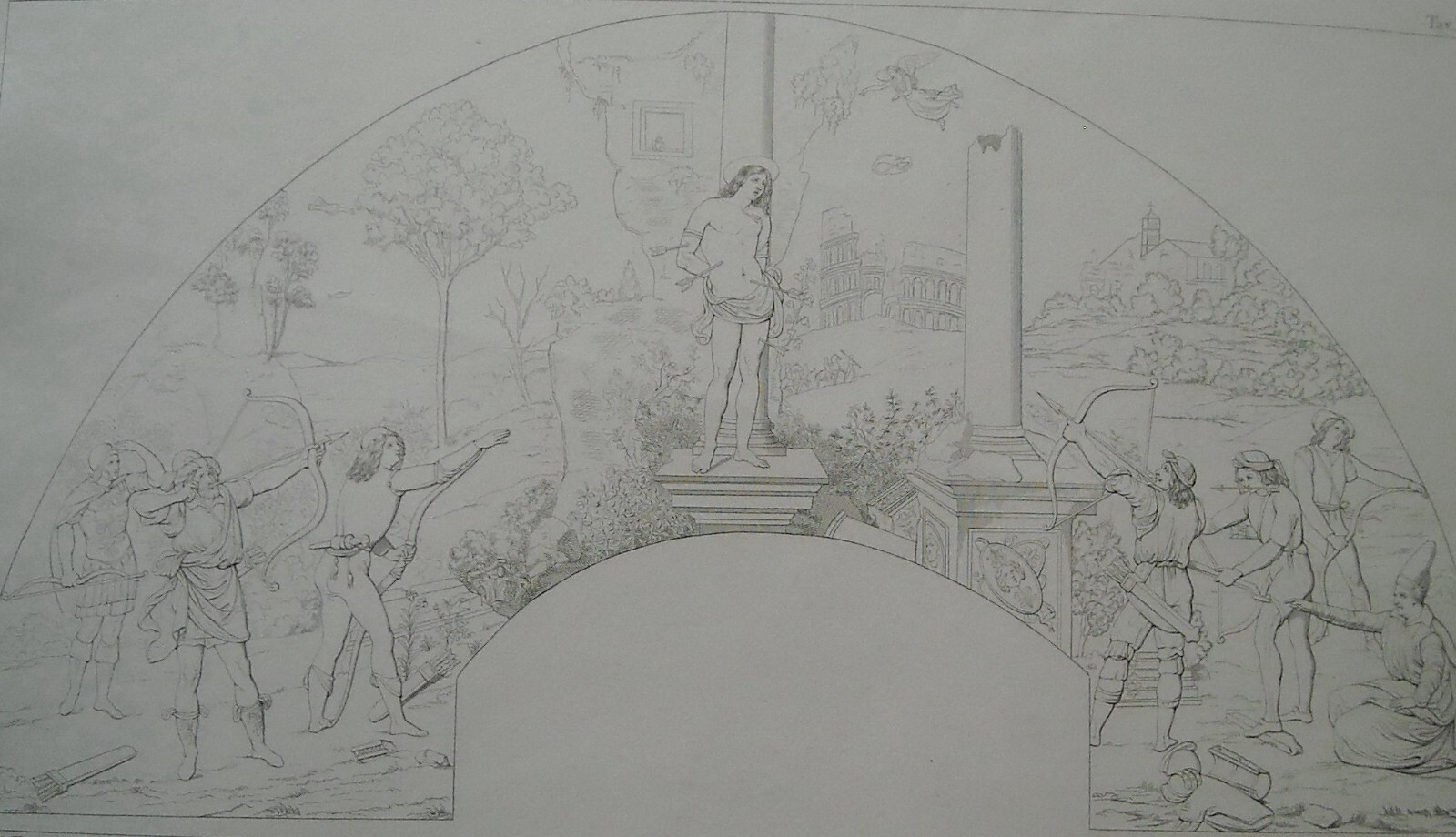 Arte Antica, Lunetta Animata: Scena Di San Sebastiano, Incisore Garzoli, Fattore, '800