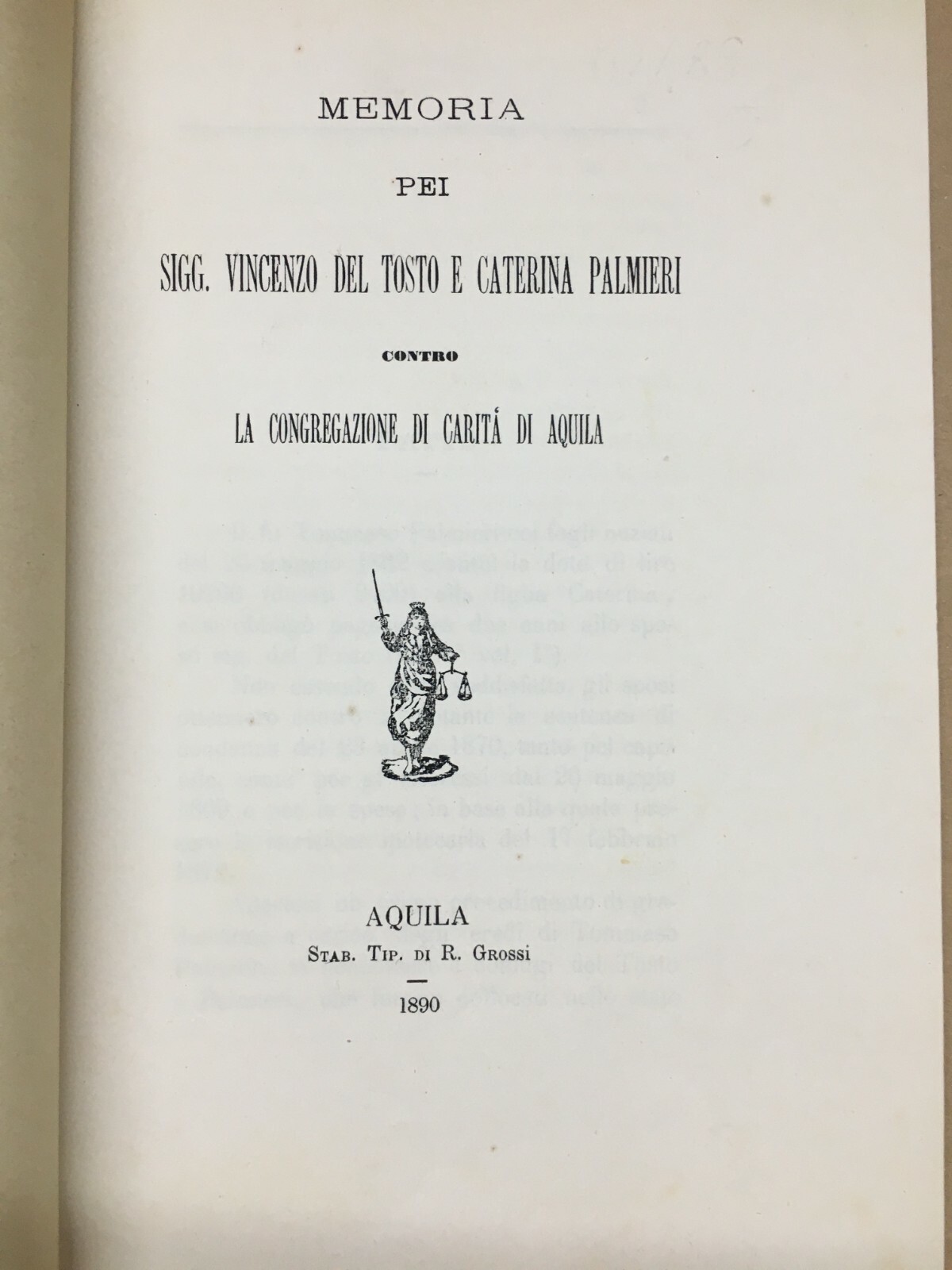 Abruzzo, L'Aquila Allegazione Giuridica: Del Tosto, Palmieri, Congregazione Di Carità