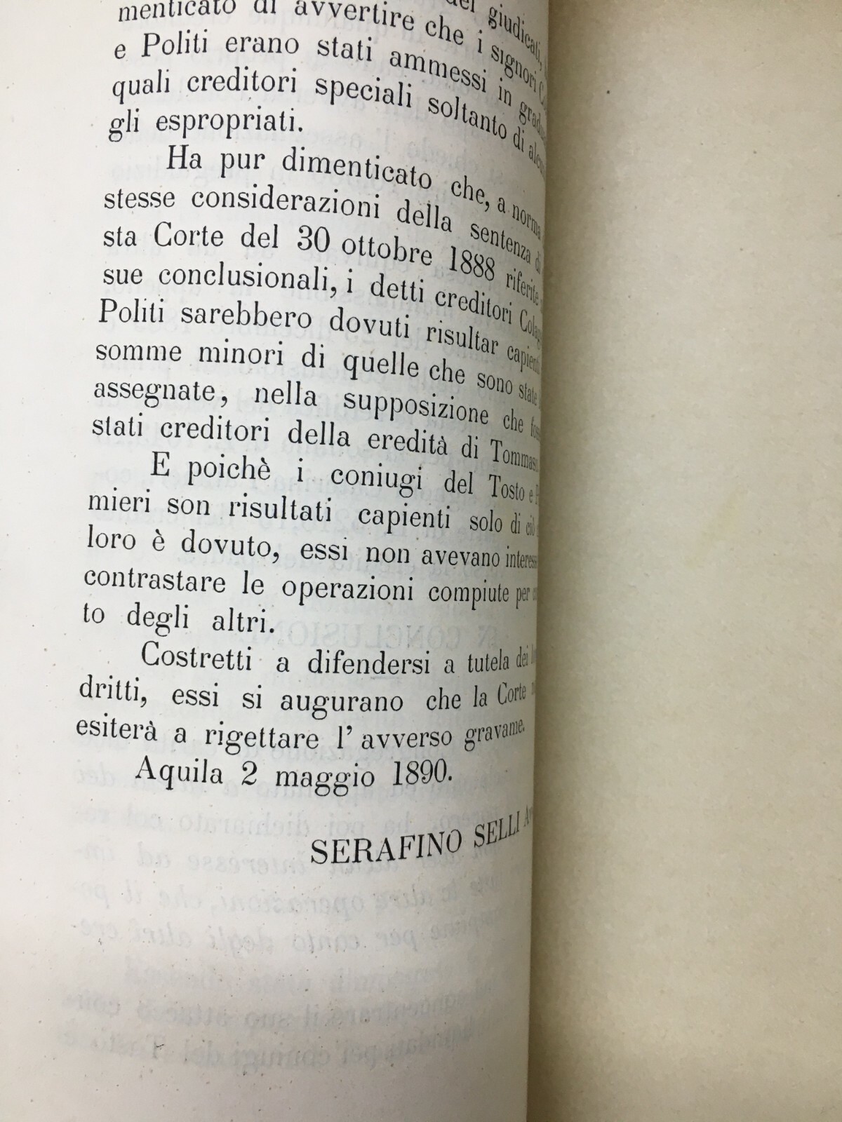 Abruzzo, L'Aquila Allegazione Giuridica: Del Tosto, Palmieri, Congregazione Di Carità