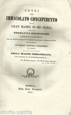 Napoli, Palermo, Roma, Bitonto, Papato, Borboni, Immacolata Concezione, Congregazioni, 1854