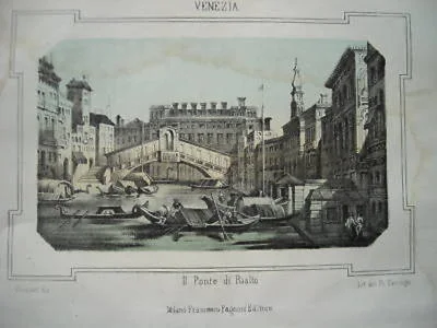 Veneto, Venezia, Ponte di Rialto. Barbieri, Terzaghi, Pagnoni, Xix Secolo