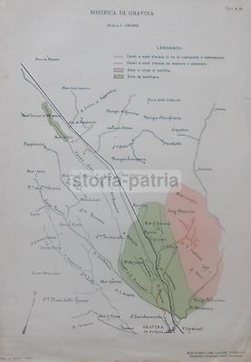 Puglia, Bari, Gravina: Agraria, Topografia, Idraulica E Bonifiche Pantano. Mappa d'Epoca