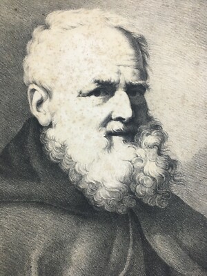 Ritratto d'Uomo Con Barba Bianca, Litografia Di Chabert Da Franquinet (Mengs), XIX Secolo.