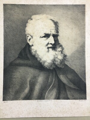 Ritratto d'Uomo Con Barba Bianca, Litografia Di Chabert Da Franquinet (Mengs), XIX Secolo.