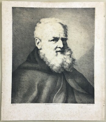 Ritratto d'Uomo Con Barba Bianca, Litografia Di Chabert Da Franquinet (Mengs), XIX Secolo.