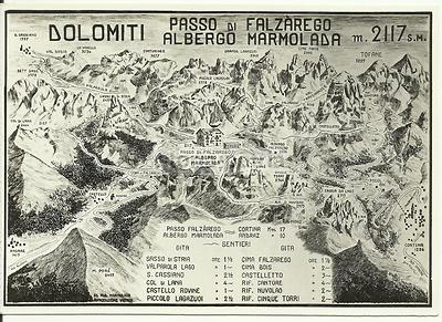 Montagna, Dolomiti, Falzarego, Alberghi, Cartolina Pubblicitaria, Marmolada, Lagazuoi