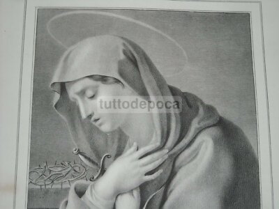 Antica Stampa Popolare Devozionale: Mater Dolorosa (Madonna Addolorata)   Guercino   Litografia Dolfino