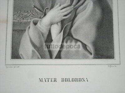 Antica Stampa Popolare Devozionale: Mater Dolorosa (Madonna Addolorata)   Guercino   Litografia Dolfino