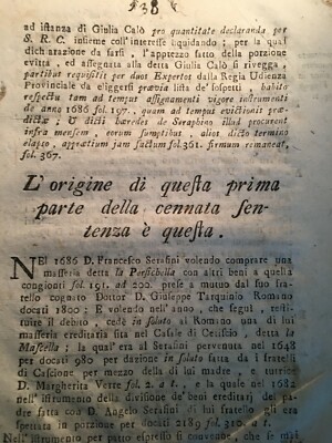 Puglia, Salento: Allegazione Giuridica Serafini, Boraggine, Argentieri   Rara Edizione