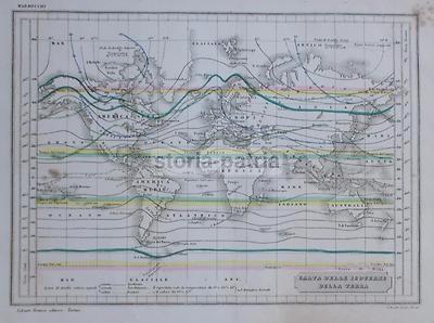Climatologia Terrestre: Isoterme, Planisfero, Antica Cartografia America Europa, '800